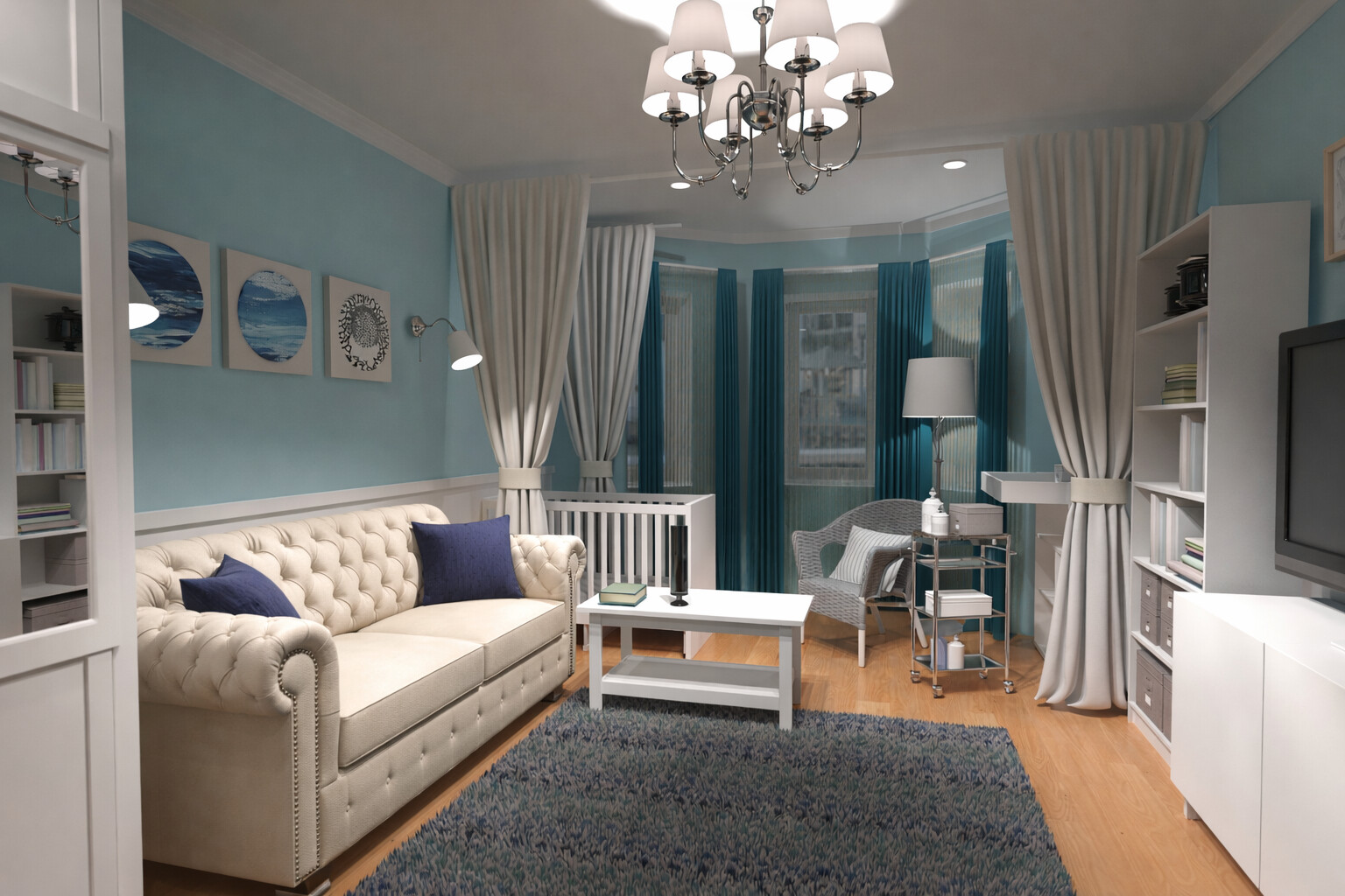 Visualization gallery - Bright Studio Apartment Plan — 53 m² (570 sq ft), Balcony, Nursery Nook & Ample Storage