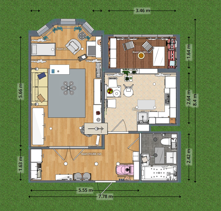 Blueprints - Bright Studio Apartment Plan — 53 m² (570 sq ft), Balcony, Nursery Nook & Ample Storage