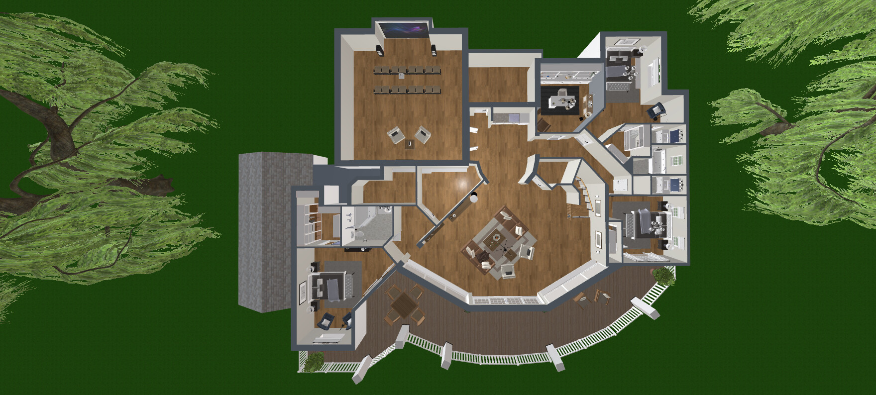 Galería de visualizaciones - Plano de casa de lujo de 6 dormitorios — 602 m² (6.488 sq ft), cine en casa y garaje para 3 autos