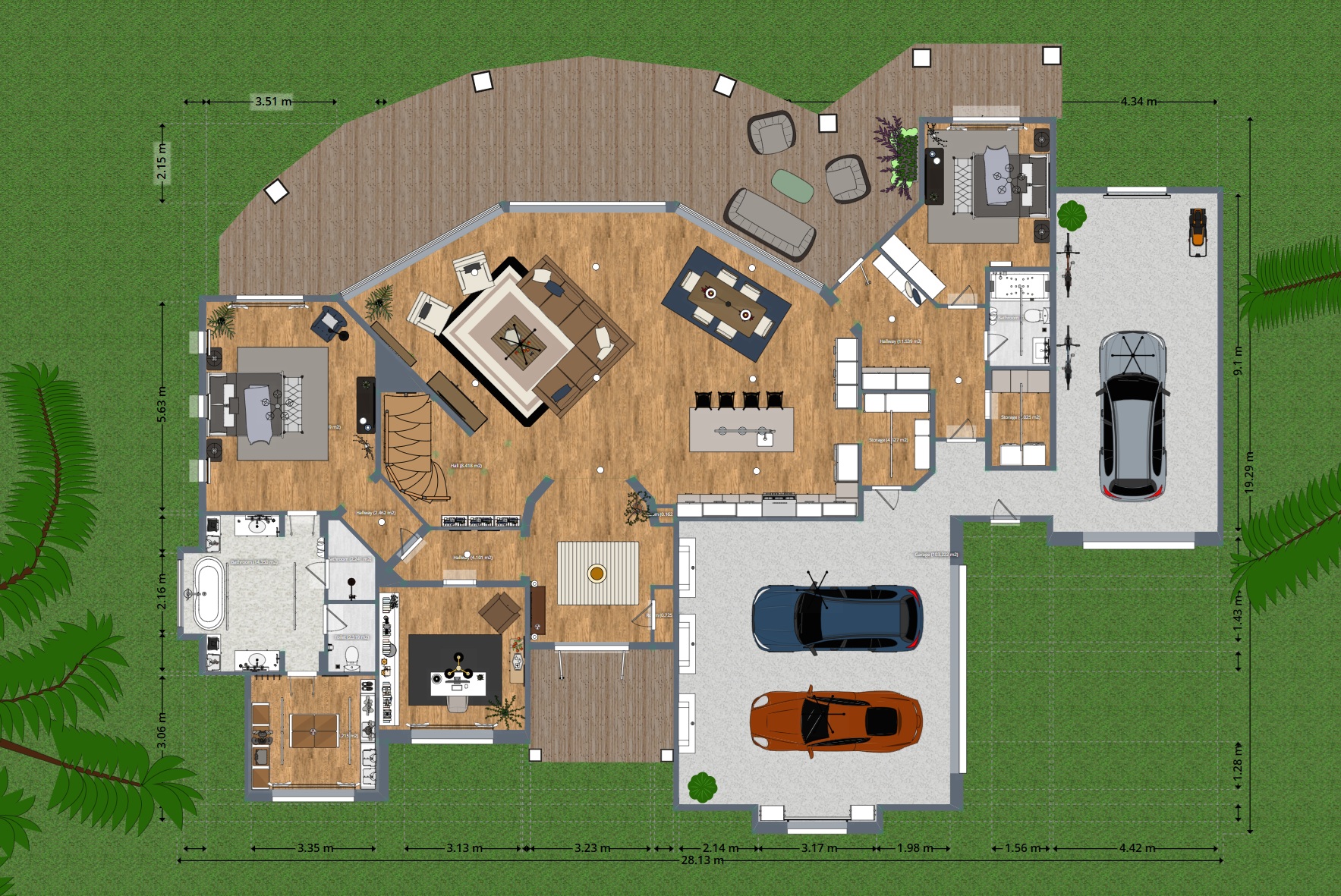 Planos arquitectónicos - Plano de casa de lujo de 6 dormitorios — 602 m² (6.488 sq ft), cine en casa y garaje para 3 autos
