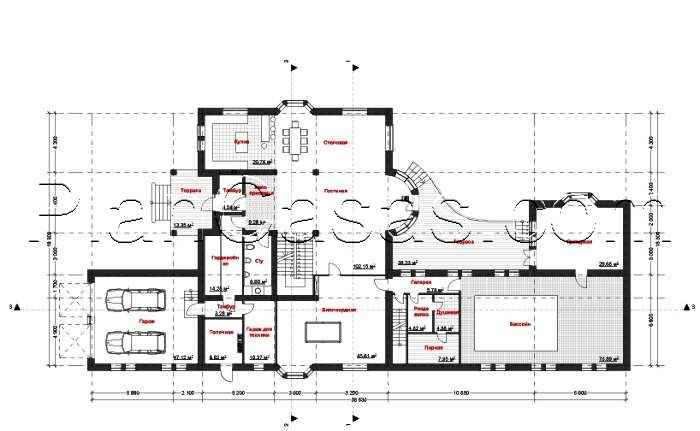 Visualization gallery - The project of a large two-story house with a pool and a garage for 2 cars