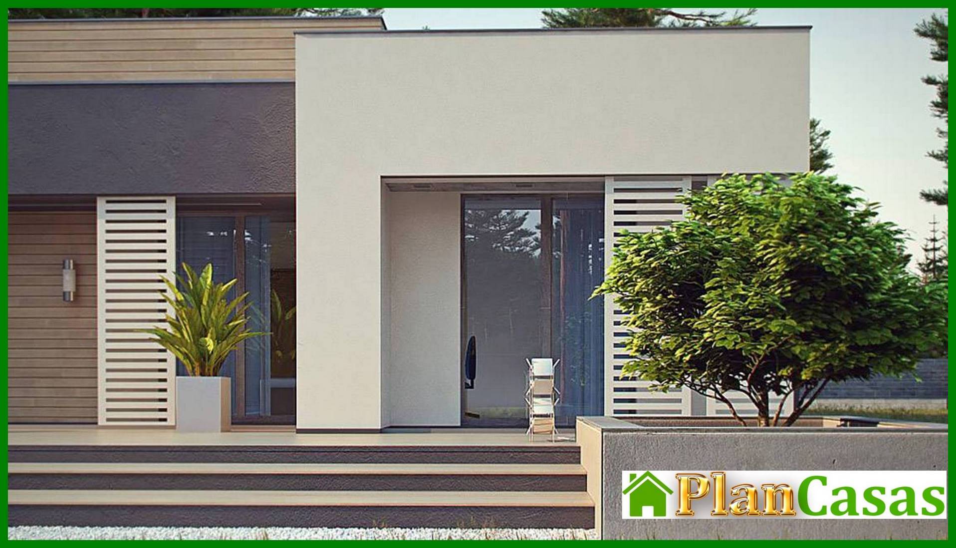 Galería de visualizaciones - Mansion moderna de una planta para un terreno estrecho