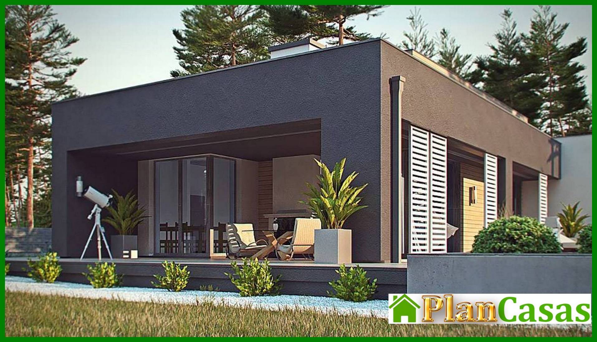 Galería de visualizaciones - Mansion moderna de una planta para un terreno estrecho