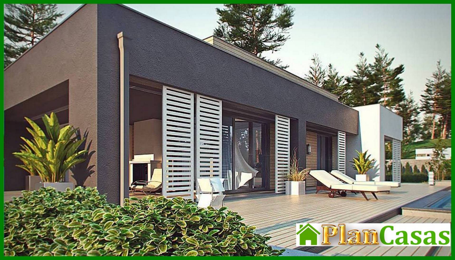 Galería de visualizaciones - Mansion moderna de una planta para un terreno estrecho