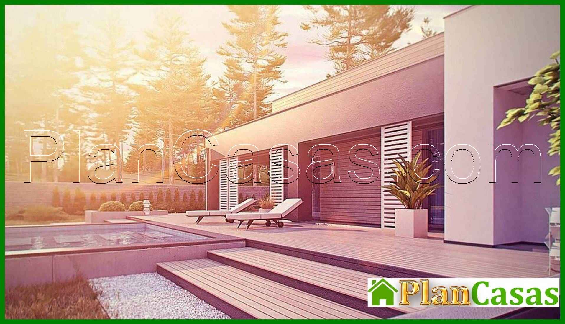 Galería de visualizaciones - Mansion moderna de una planta para un terreno estrecho