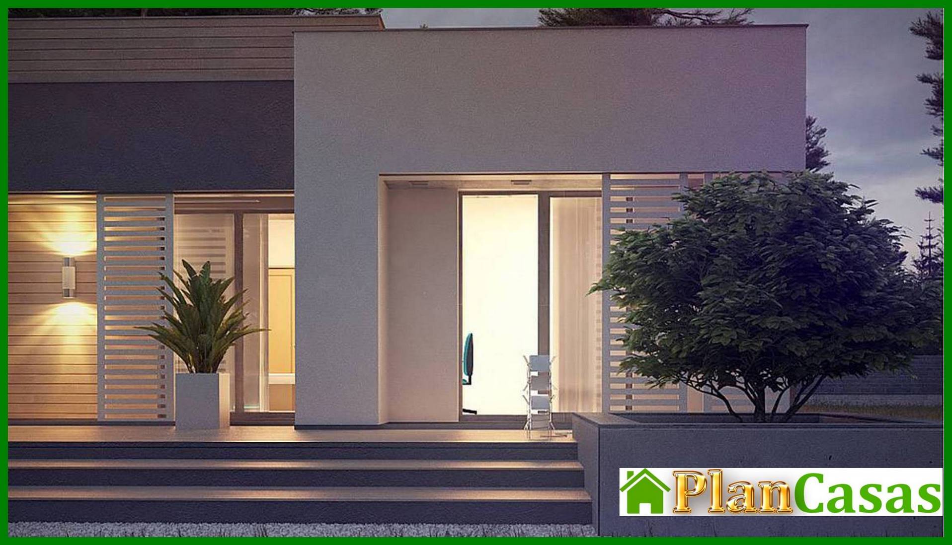 Galería de visualizaciones - Mansion moderna de una planta para un terreno estrecho