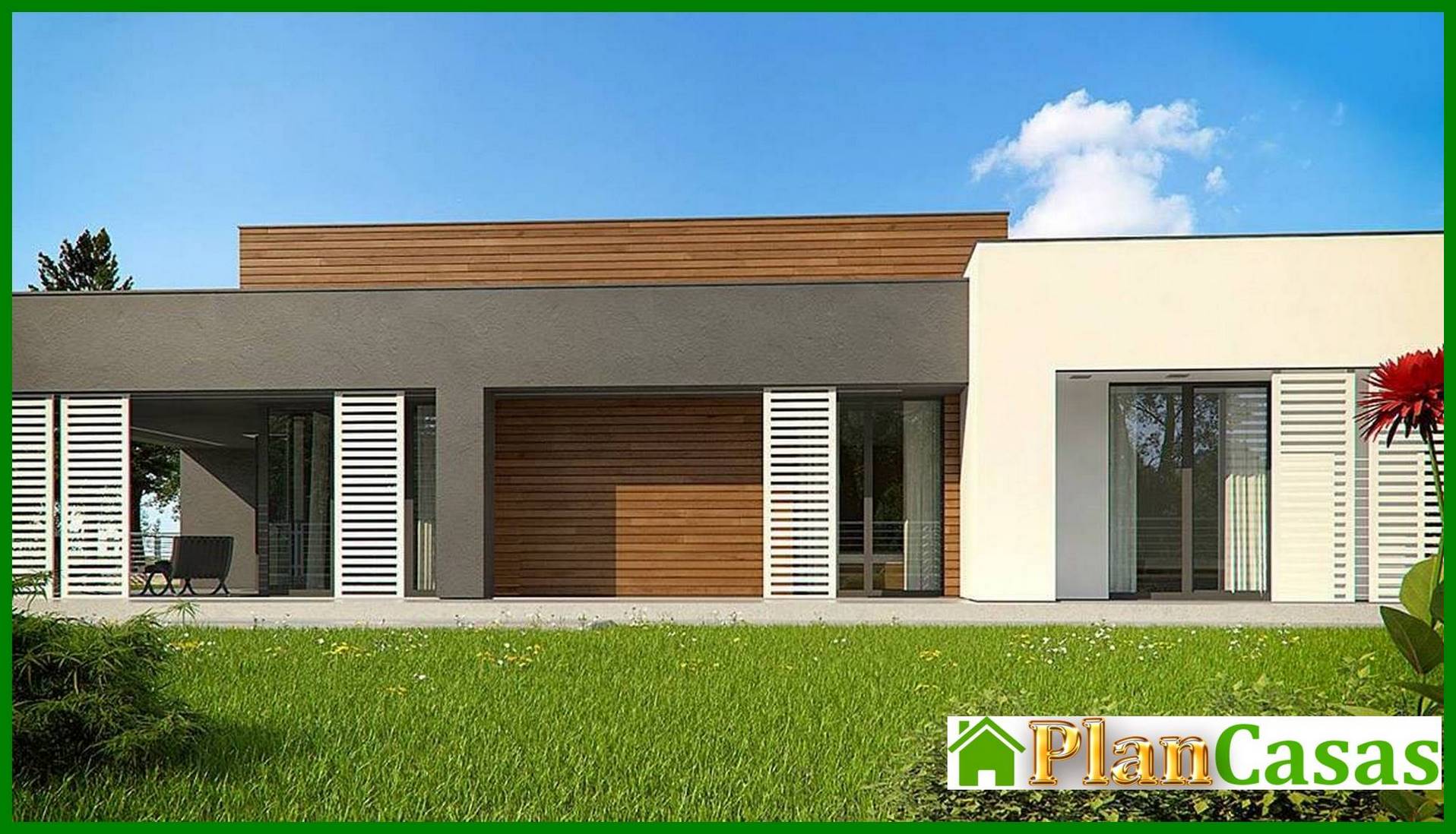 Galería de visualizaciones - Mansion moderna de una planta para un terreno estrecho