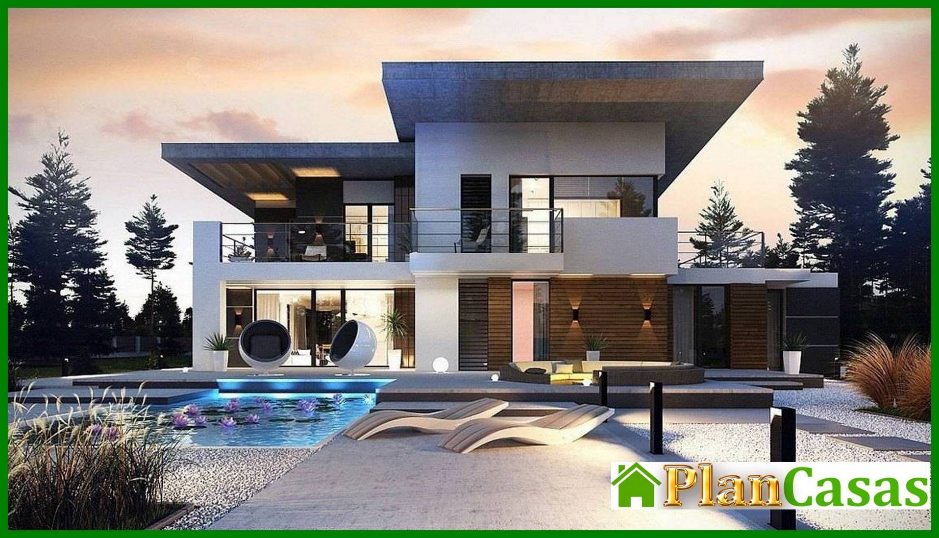 Modern two-story mansion with a terrace on the second floor house plan