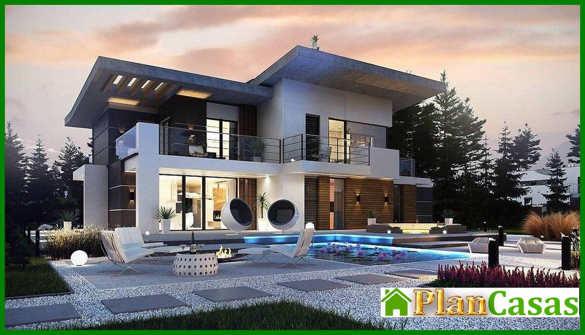 Visualization gallery - Modern two-story mansion with a terrace on the second floor