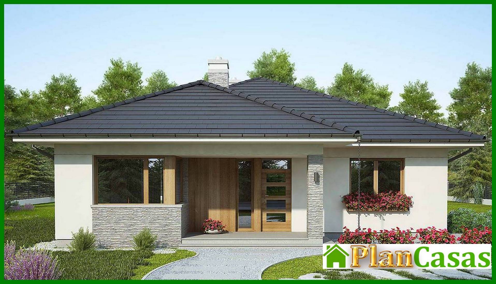 Galería de visualizaciones - Casa elegante de una planta con tres dormitorios