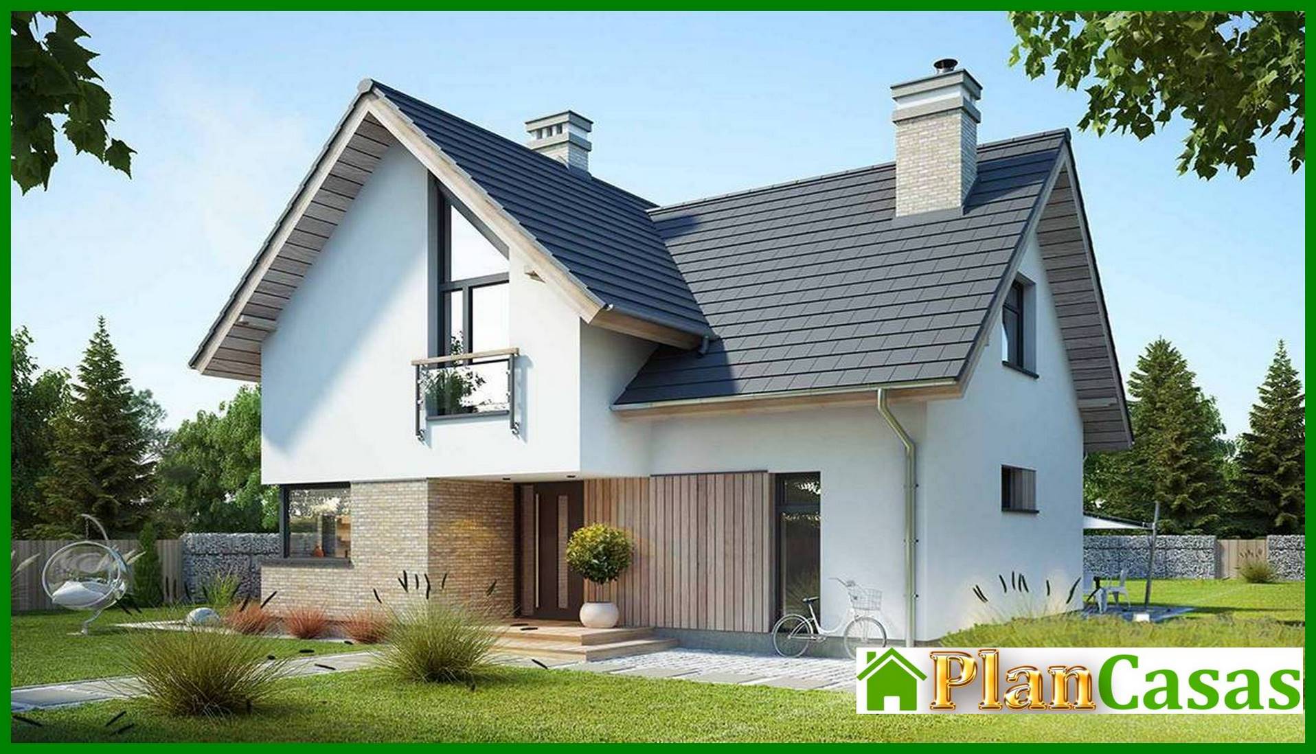 Galería de visualizaciones - Proyecto de casa de dos plantas con cocina tipo estudio y oficina