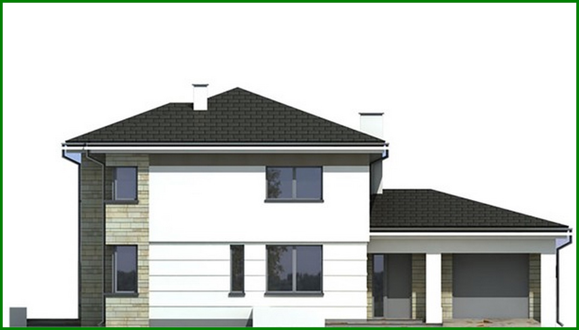 Galería de visualizaciones - Edificio residencial de dos plantas con porche semicircular