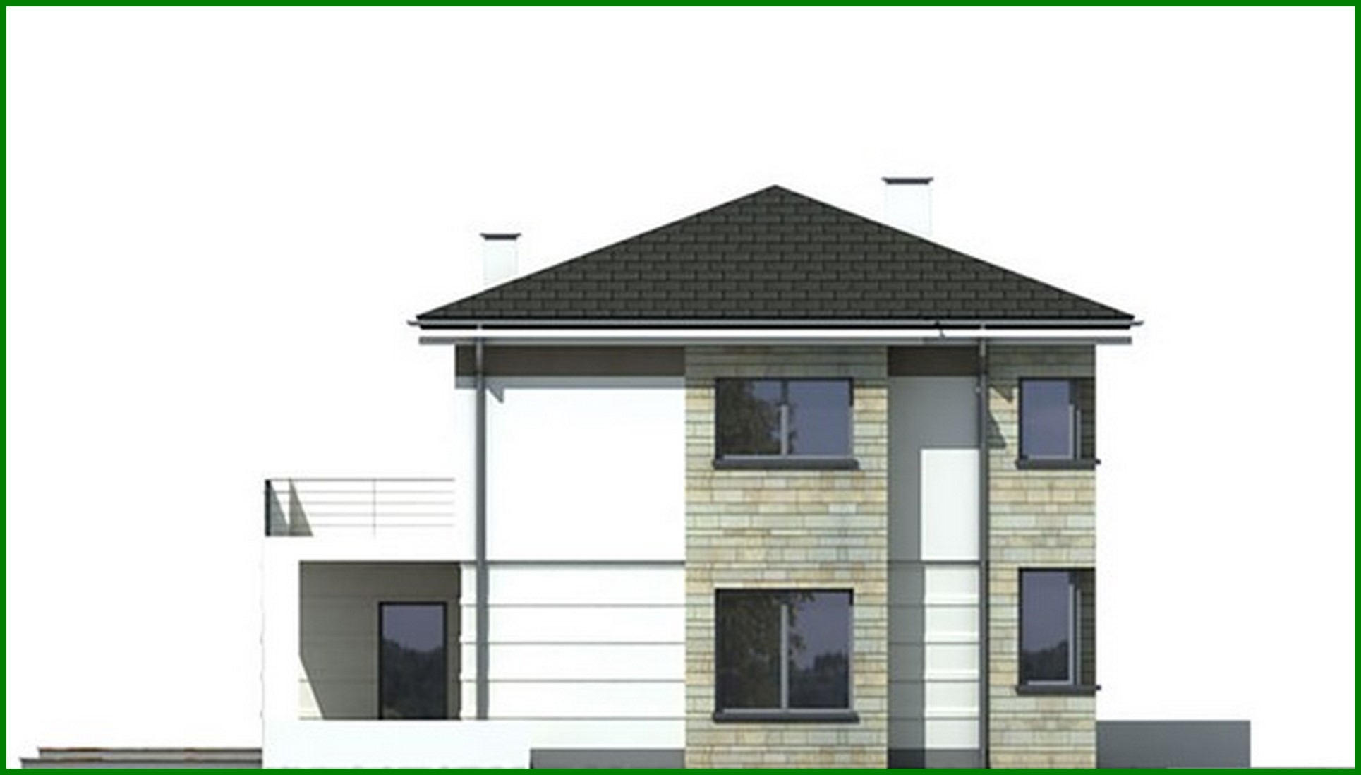 Galería de visualizaciones - Edificio residencial de dos plantas con porche semicircular