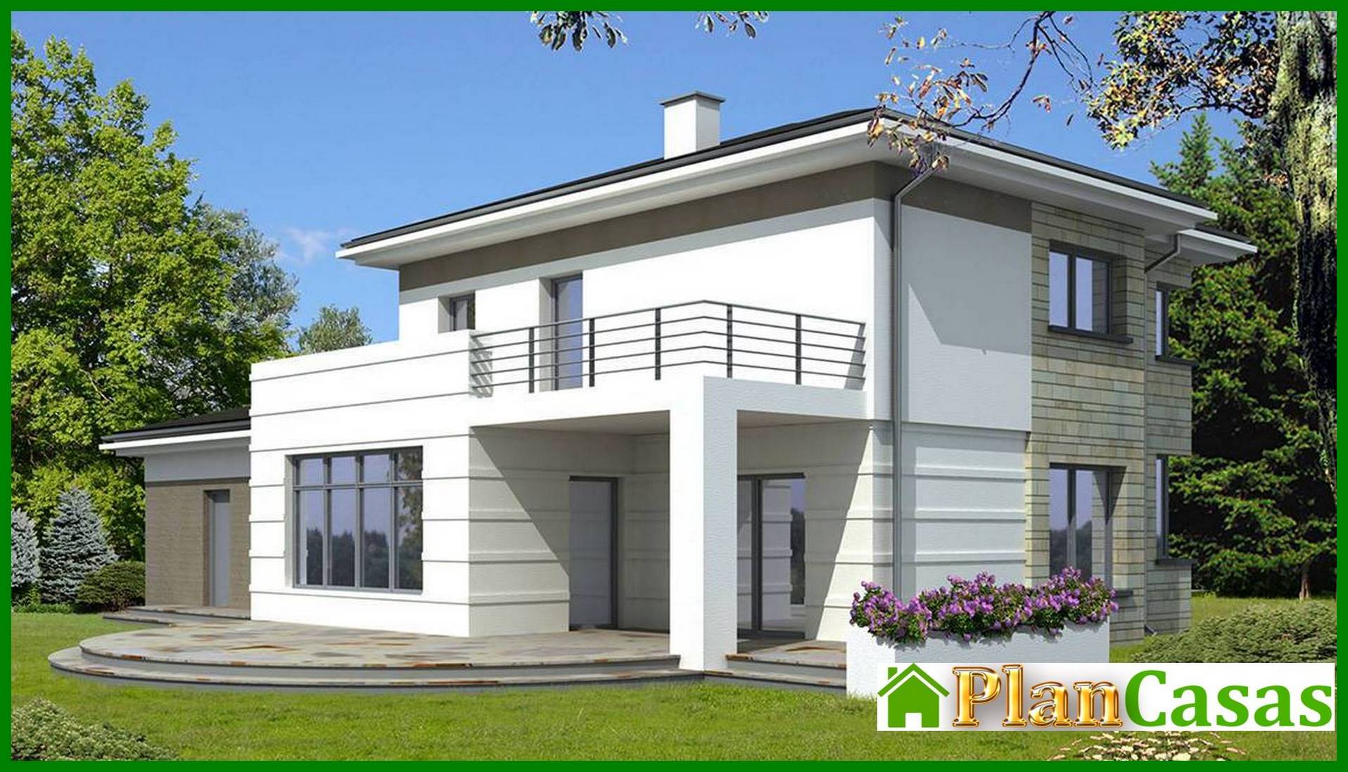 Galería de visualizaciones - Edificio residencial de dos plantas con porche semicircular