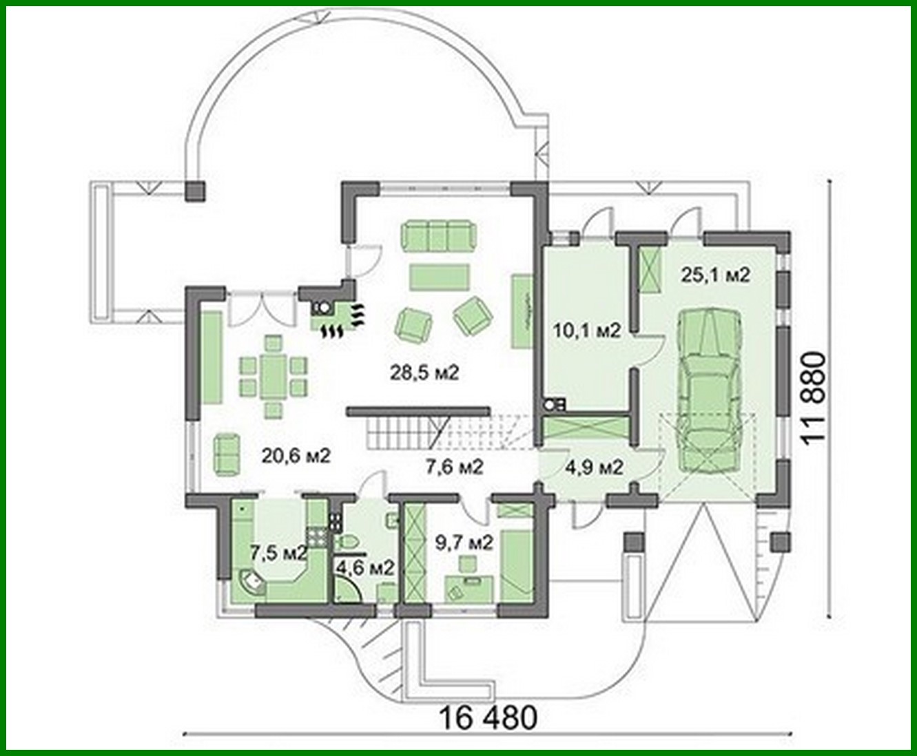 Galería de visualizaciones - Edificio residencial de dos plantas con porche semicircular