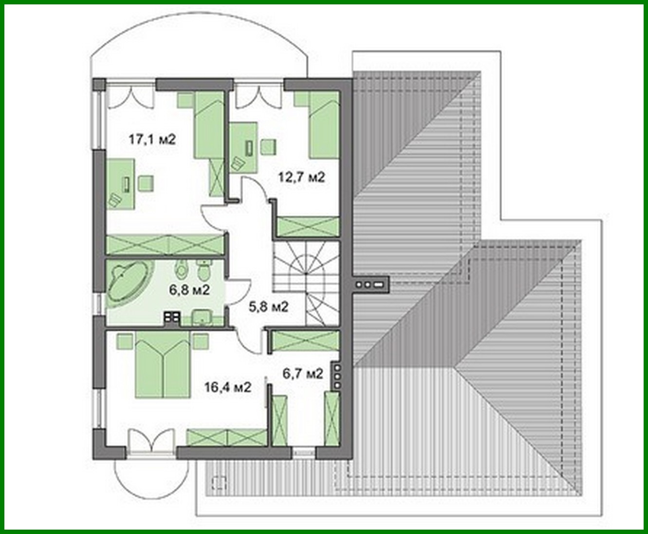 Visualization gallery - Project of the original two-story residential building with semicircular balconies and terraces