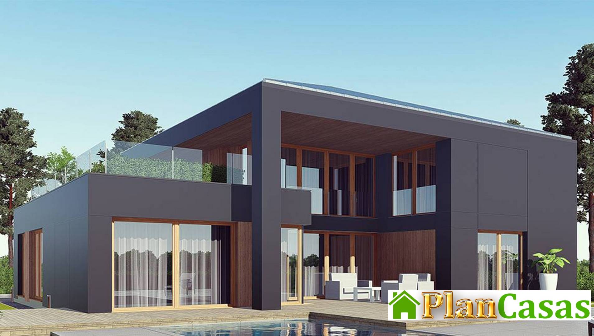 Galería de visualizaciones - Edificio residencial moderno en color oscuro