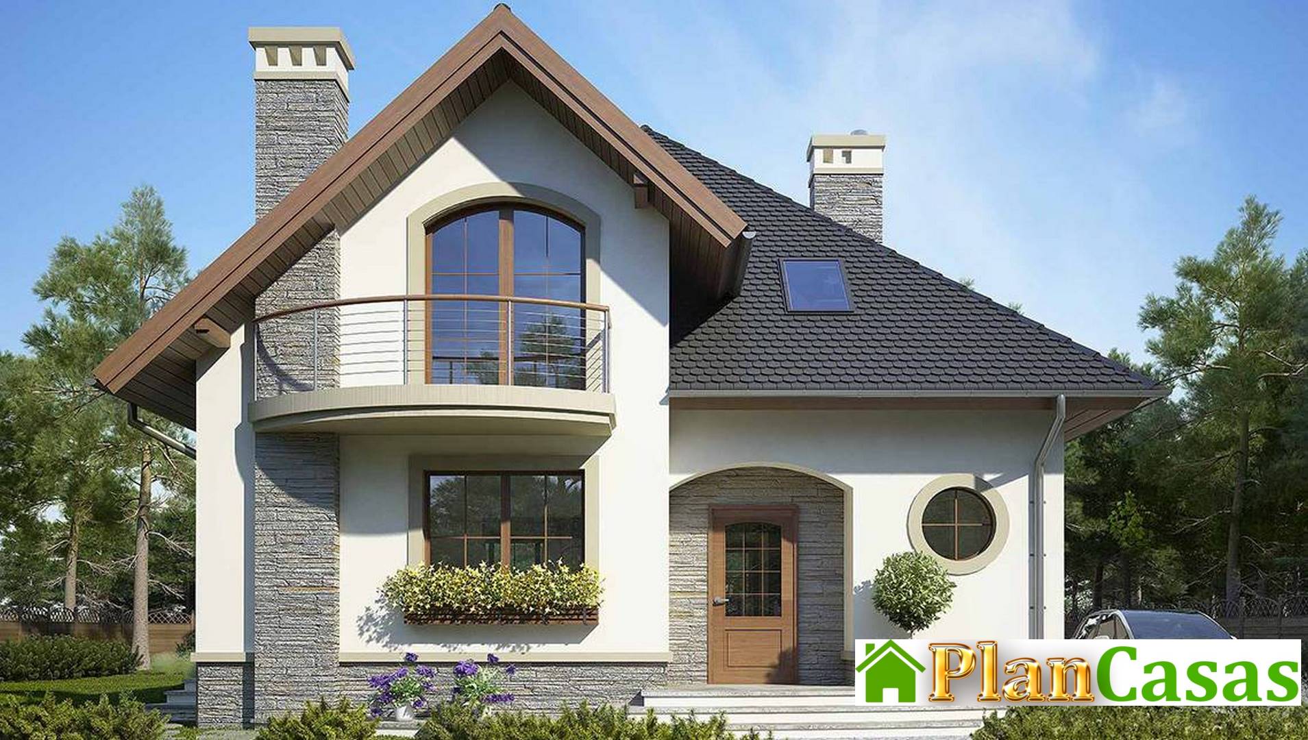 Beautiful two-story house with semicircular verandas and balconies