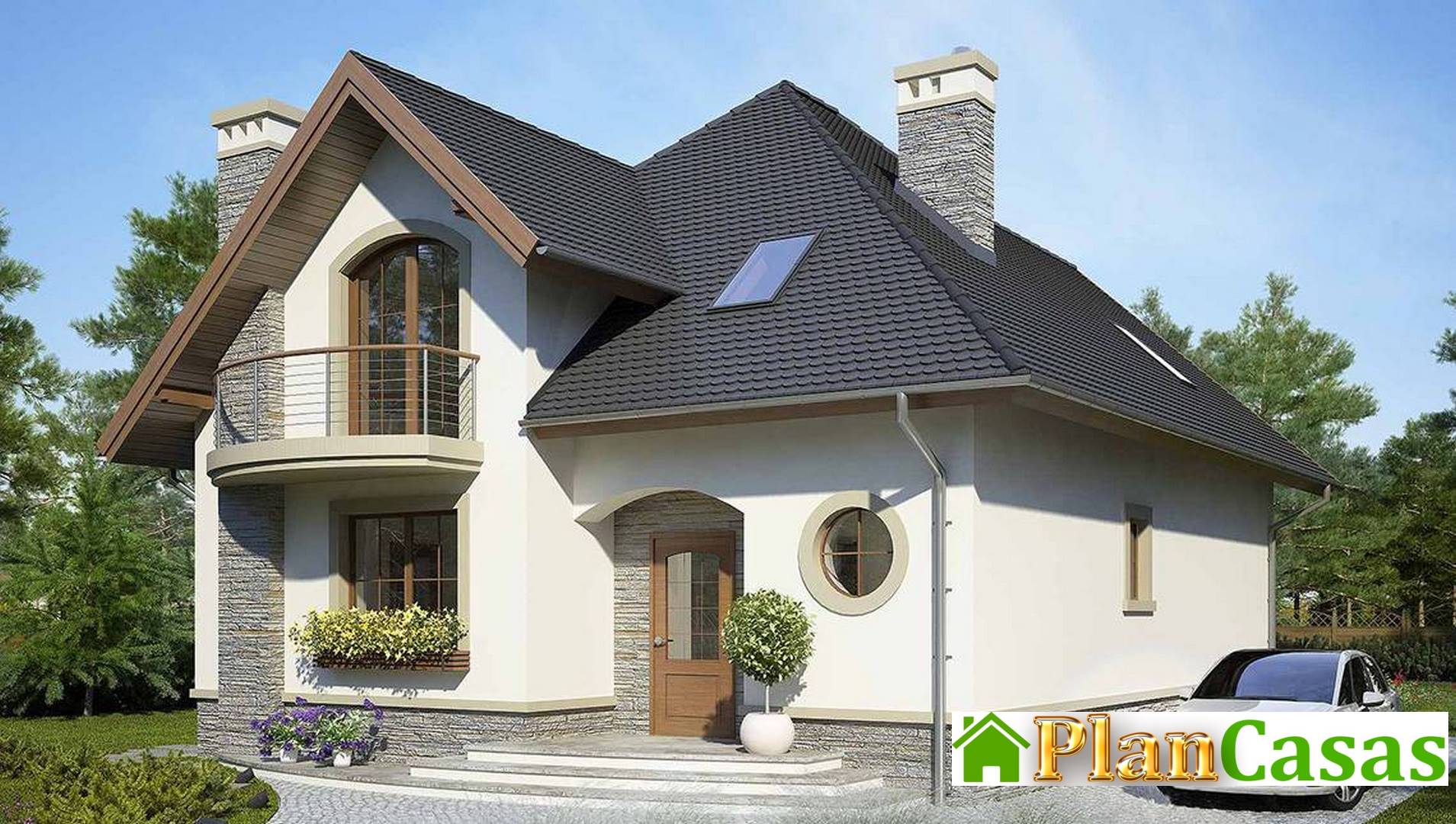 Visualization gallery - Beautiful two-story house with semicircular verandas and balconies