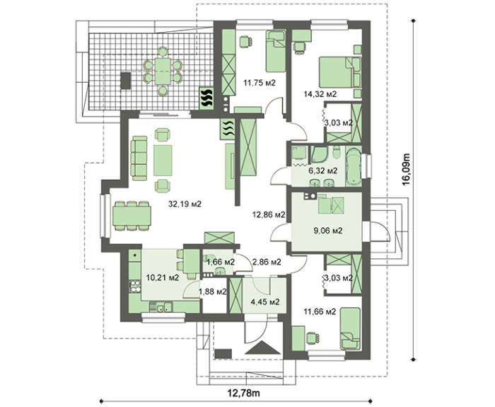 Visualization gallery - Attractive one-story house with a kitchen studio