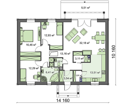 Galería de visualizaciones - Proyecto de casa de una planta sin muros interiores portantes