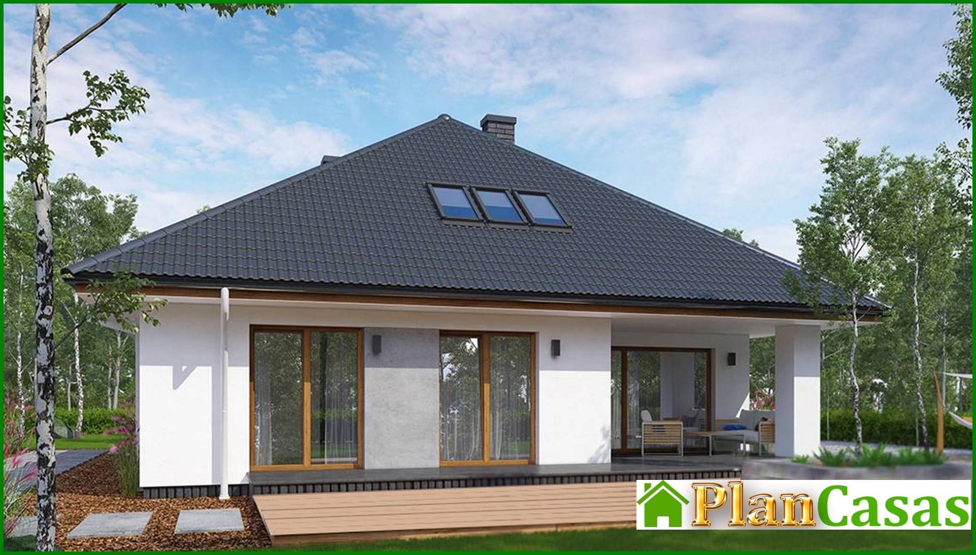 One-storey cottage with access from the living room to the veranda