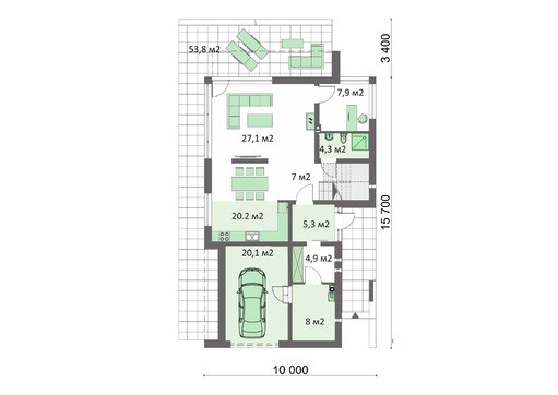 Visualization gallery - Two-storey stylish house with two balconies