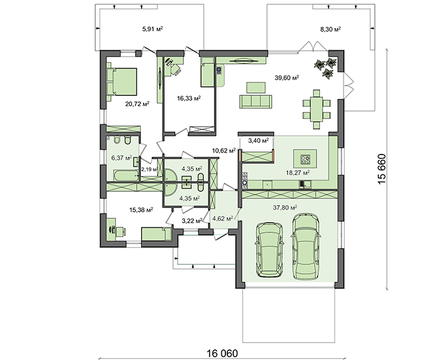 Galería de visualizaciones - Proyecto de casa de una planta con varios baños