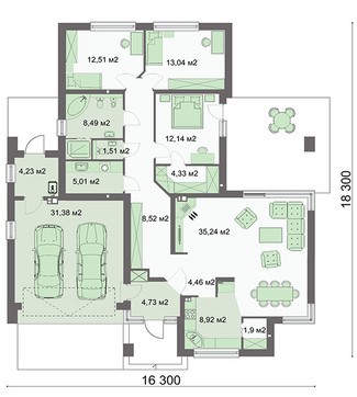 Visualization gallery - One-story residential building, divided into day and night zones