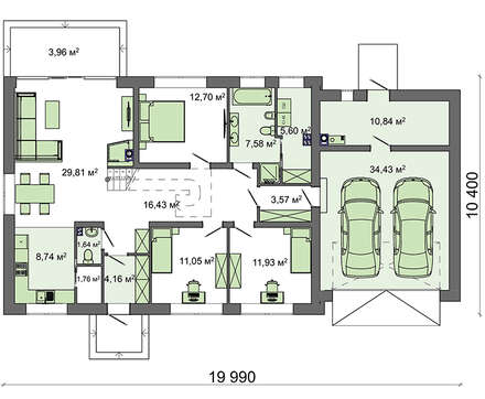 Galería de visualizaciones - Proyecto de casa de una planta con garaje para dos coches