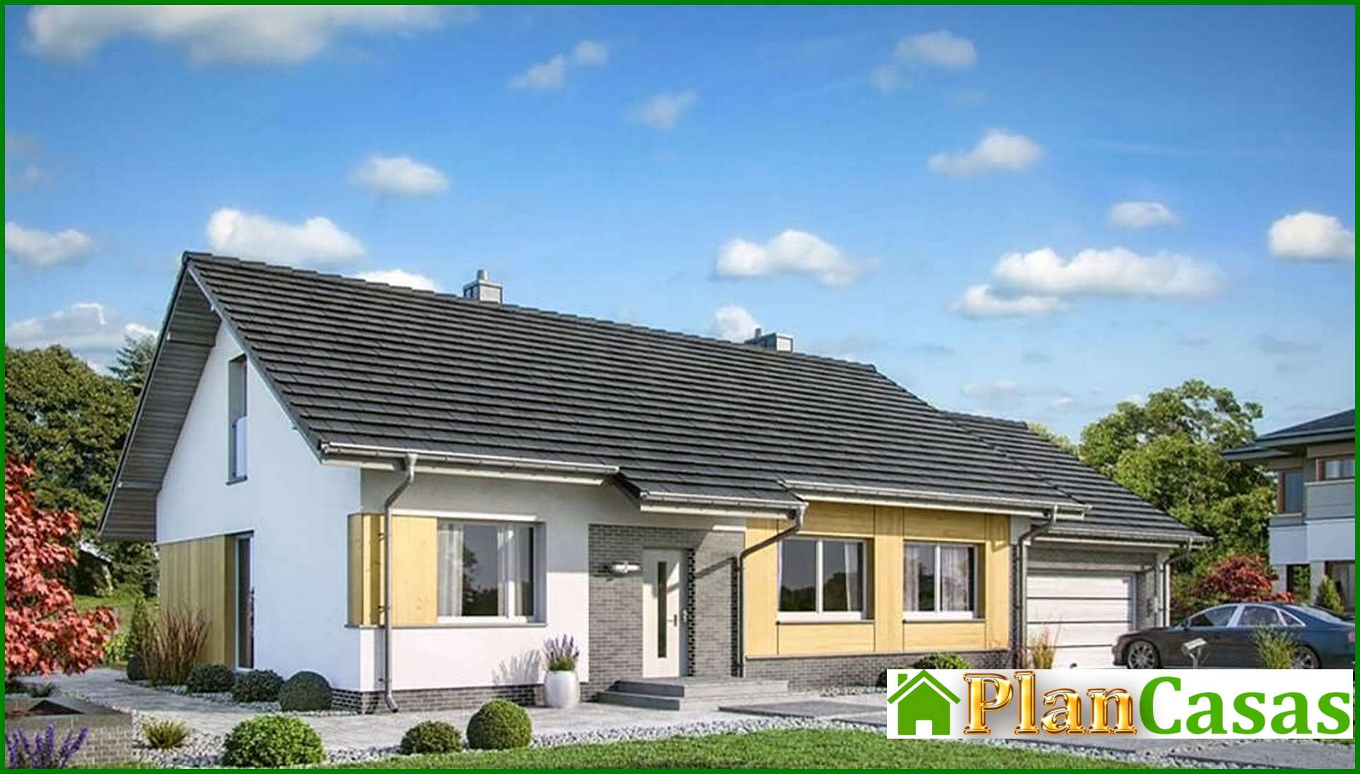 Galería de visualizaciones - Proyecto de casa de una planta con garaje para dos coches