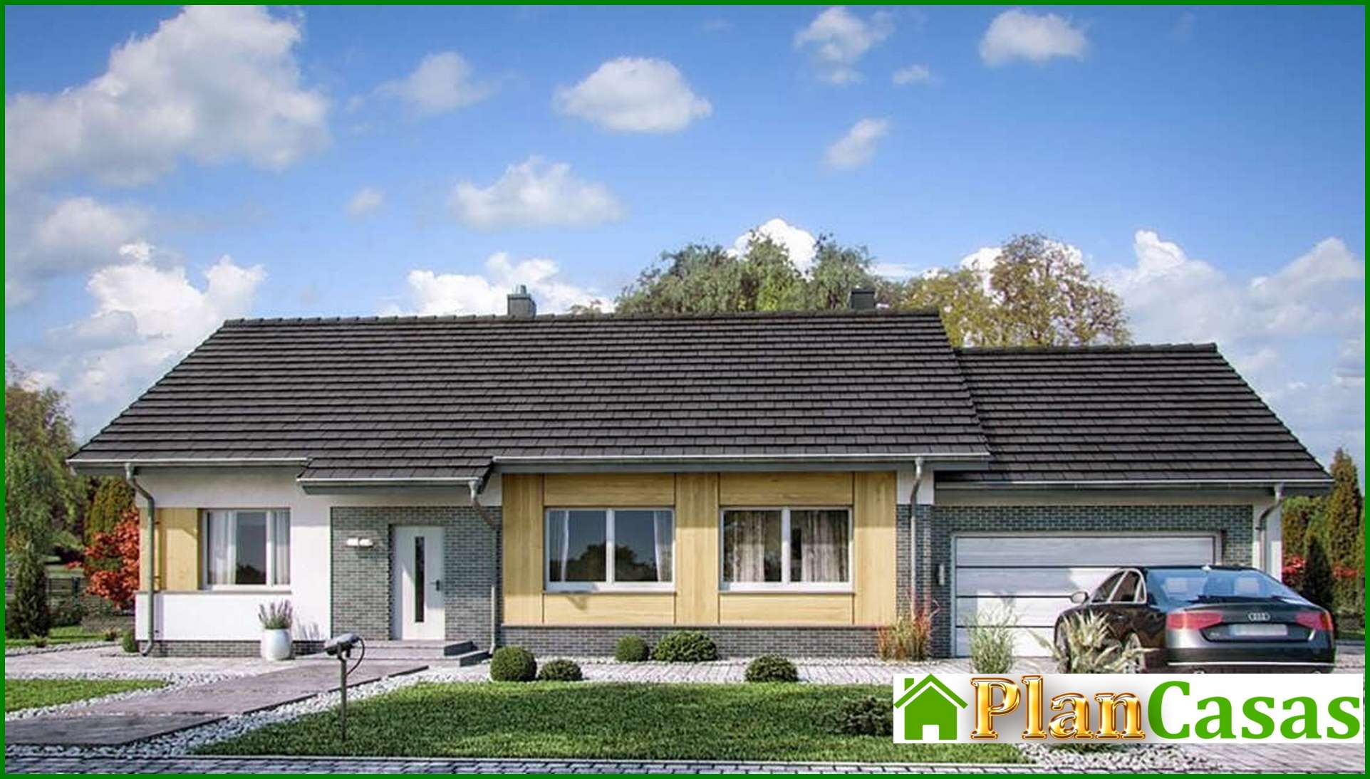 Galería de visualizaciones - Proyecto de casa de una planta con garaje para dos coches