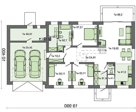 Galería de visualizaciones - Proyecto de casa de una planta con garaje para dos coches