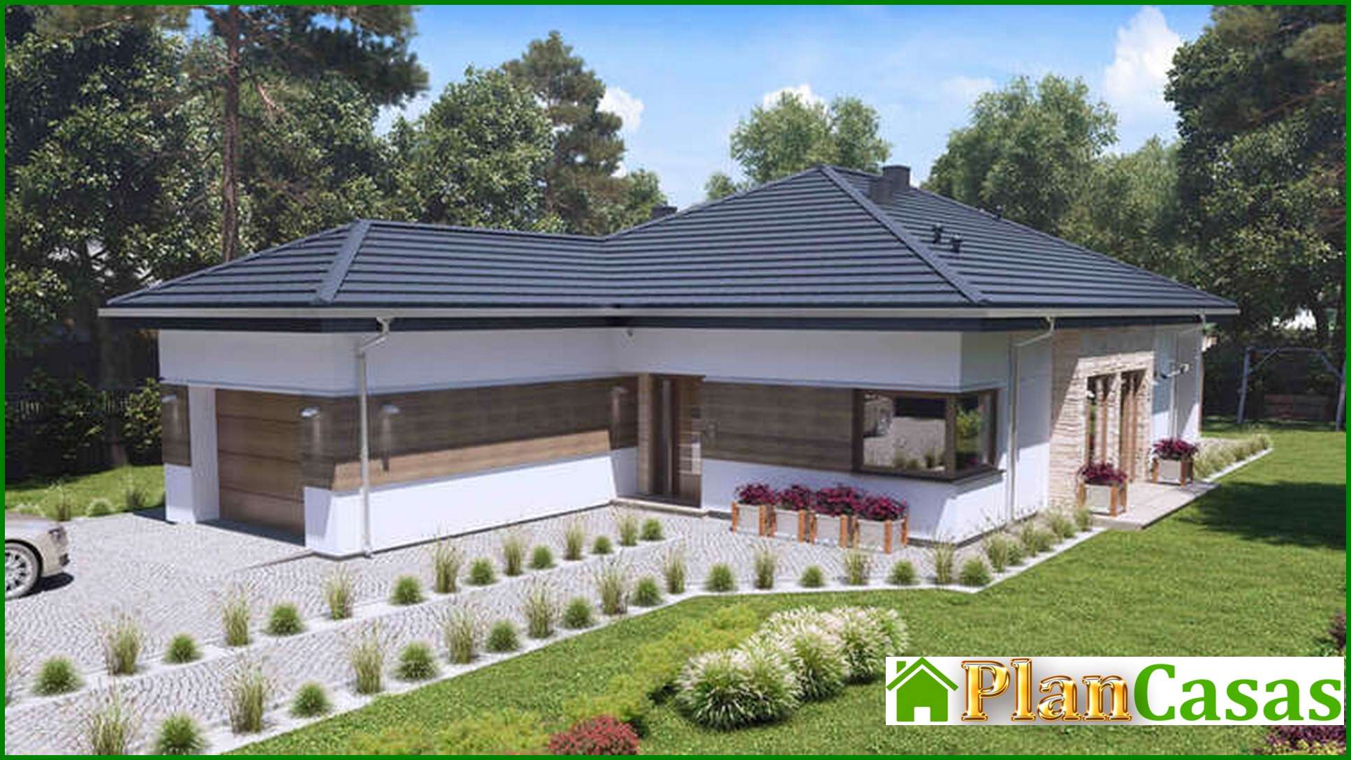 The project of a one-story house with artificial stone decor