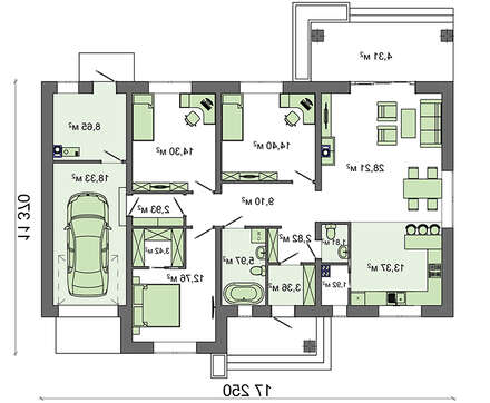 Visualization gallery - Three-bedroom one-story house project