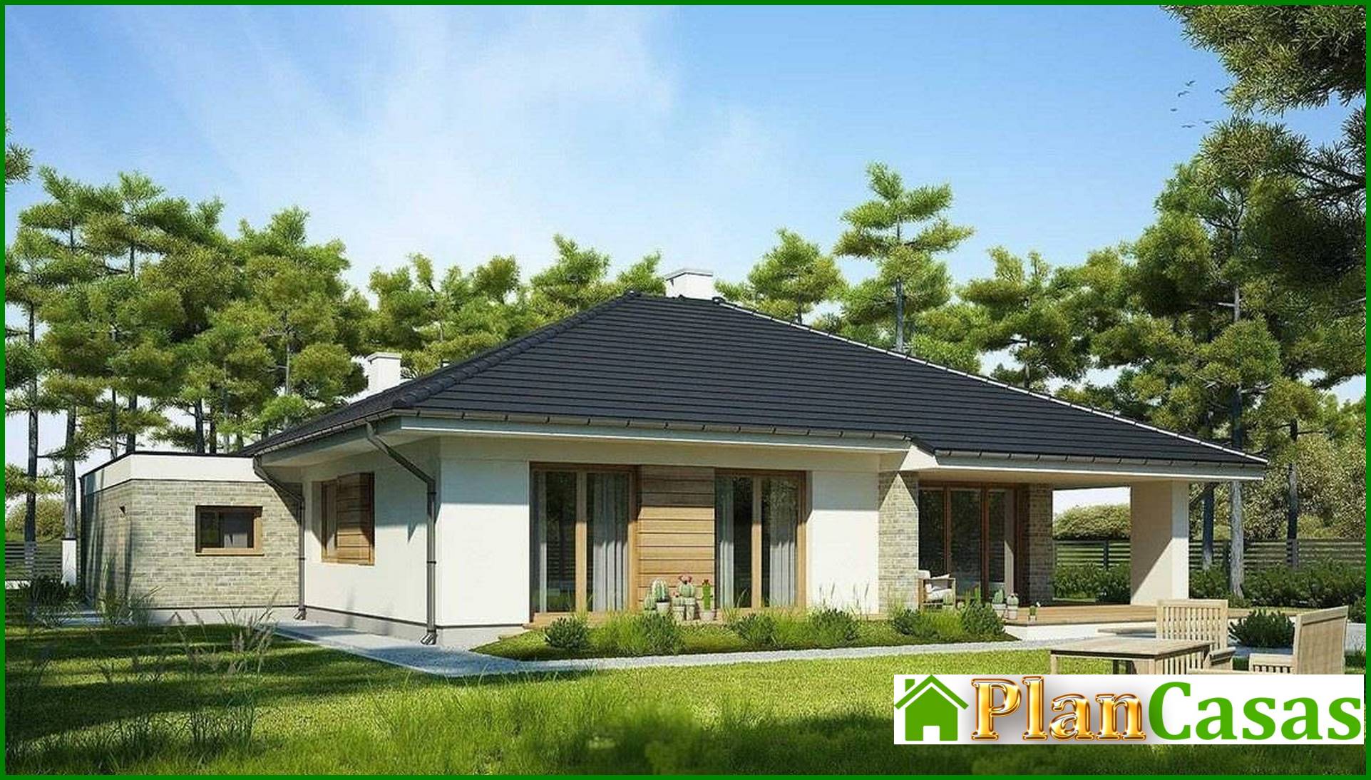 Visualization gallery - One-story house with huge windows in the living room