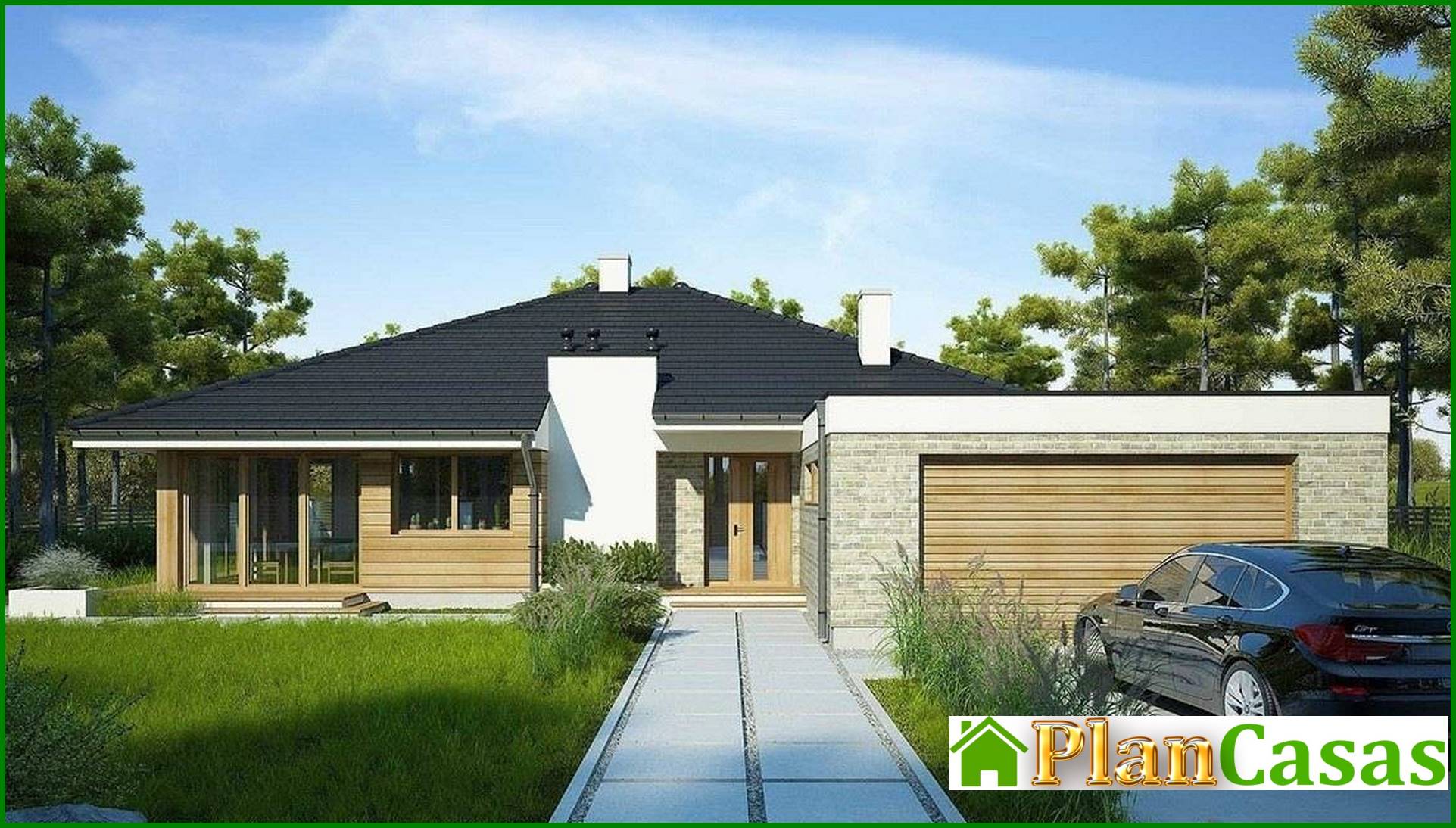 One-story house with huge windows in the living room