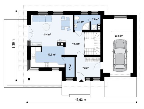 Visualization gallery - House project with a garage, a beautiful attic and a side terrace