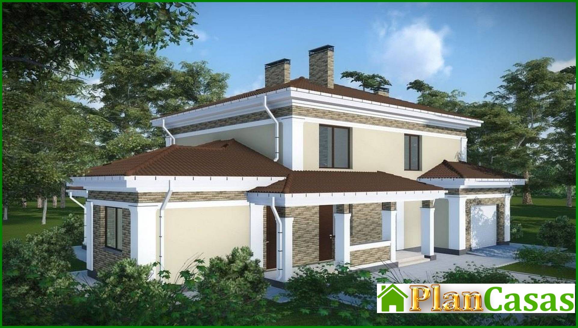 Galería de visualizaciones - Proyecto de cómoda casa de campo con garaje para dos familias