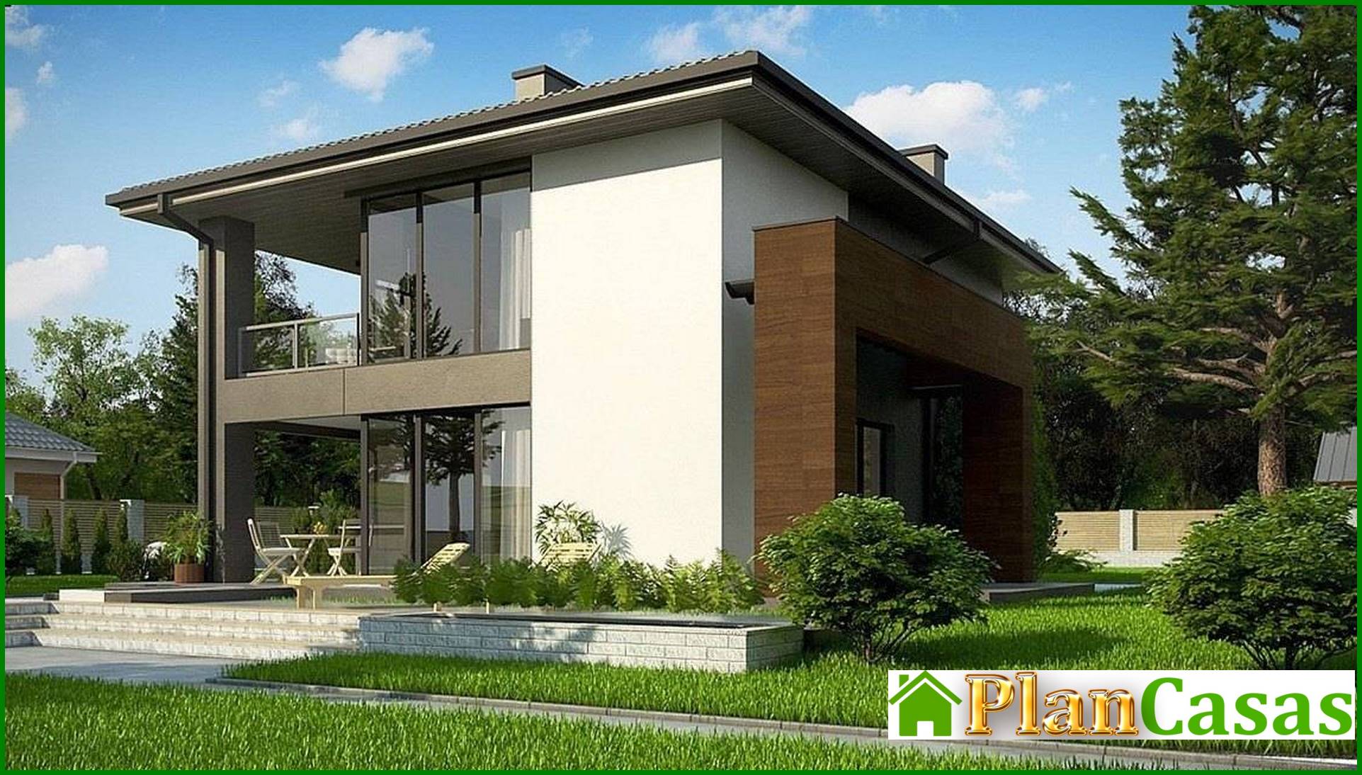 Galería de visualizaciones - Casa de campo de dos plantas con grandes ventanales panorámicos y amplia terraza