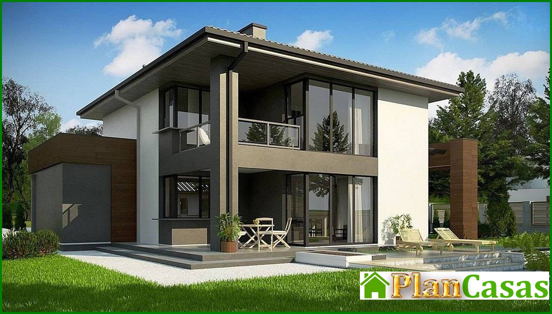 Casa de campo de dos plantas con grandes ventanales panorámicos y amplia terraza