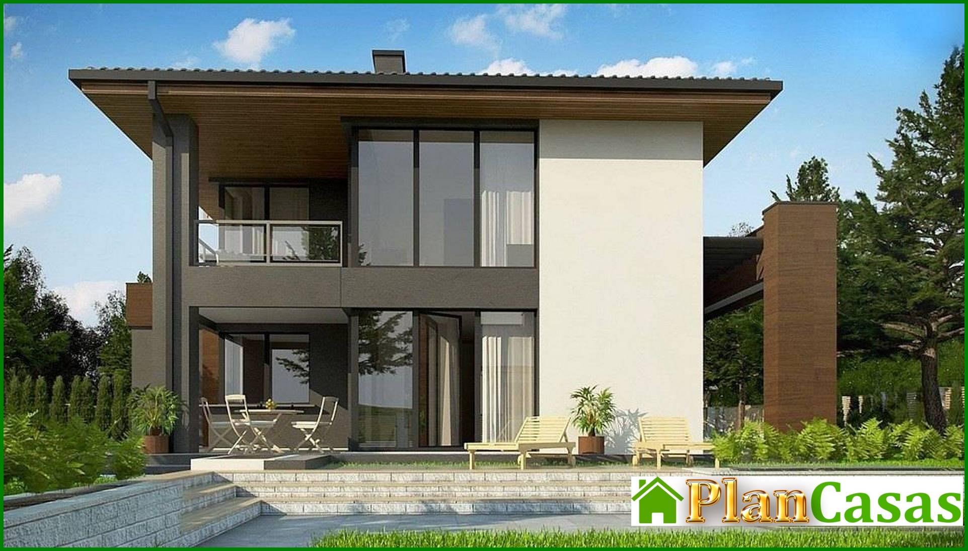 Galería de visualizaciones - Casa de campo de dos plantas con grandes ventanales panorámicos y amplia terraza