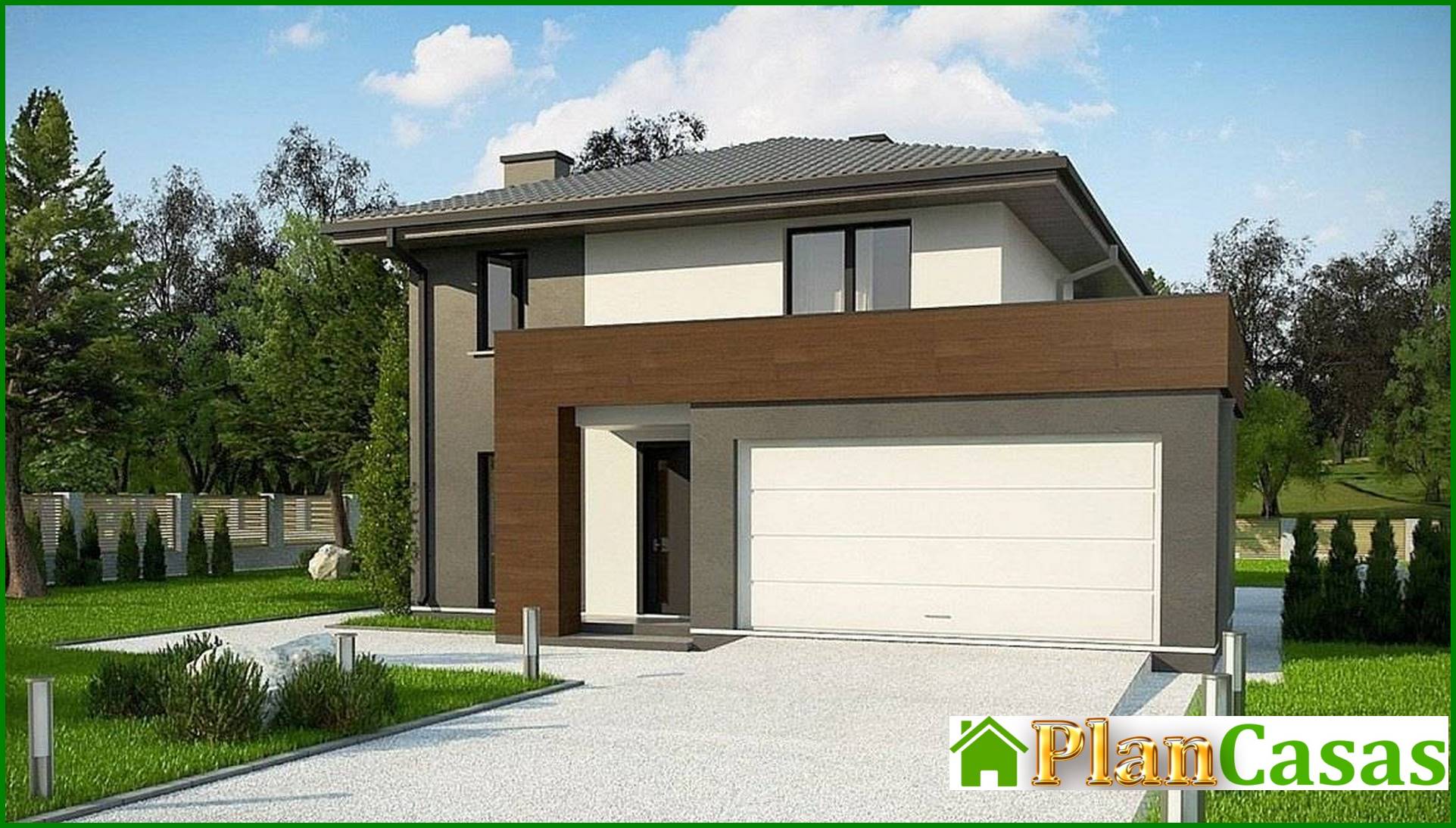 Galería de visualizaciones - Casa de campo de dos plantas con grandes ventanales panorámicos y amplia terraza