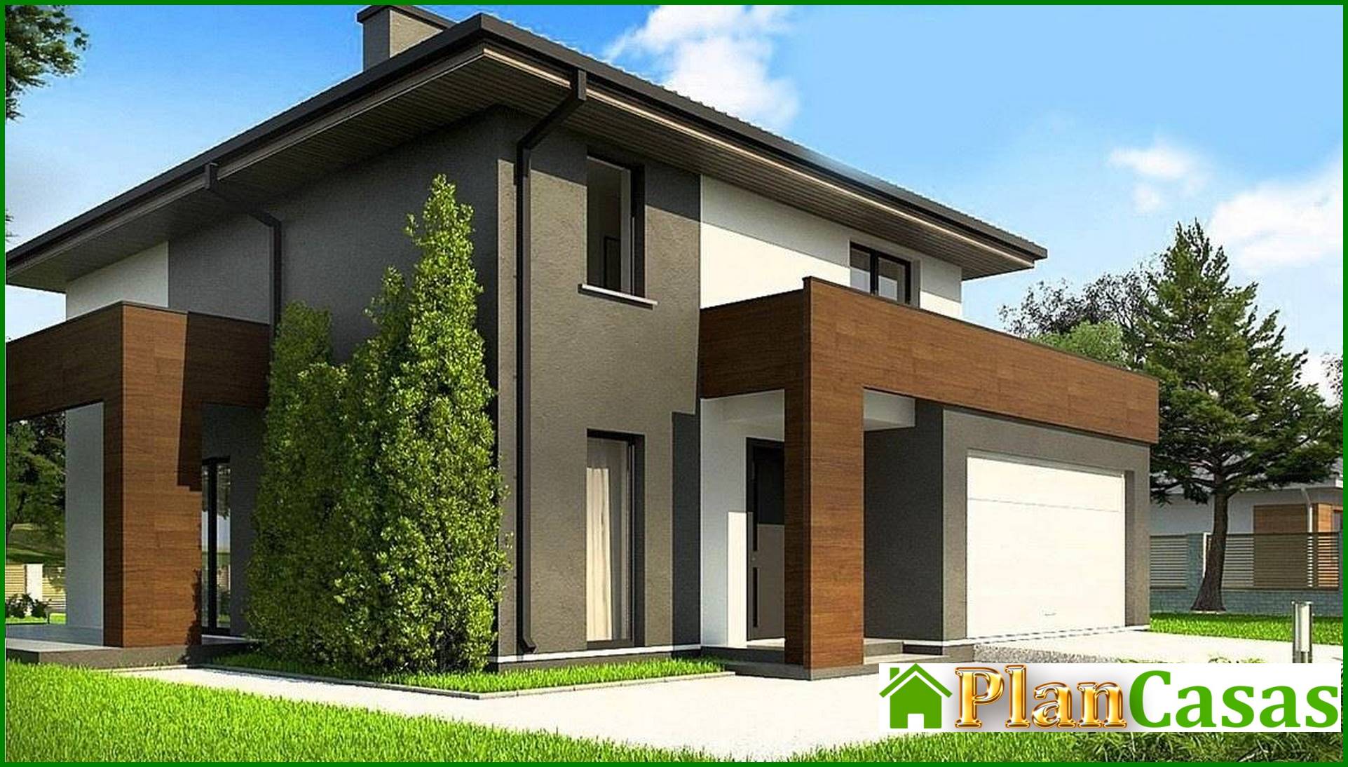 Galería de visualizaciones - Casa de campo de dos plantas con grandes ventanales panorámicos y amplia terraza