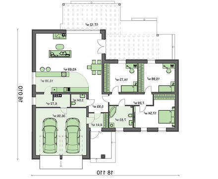Galería de visualizaciones - Proyecto de casa de una planta con garaje frontal para dos coches