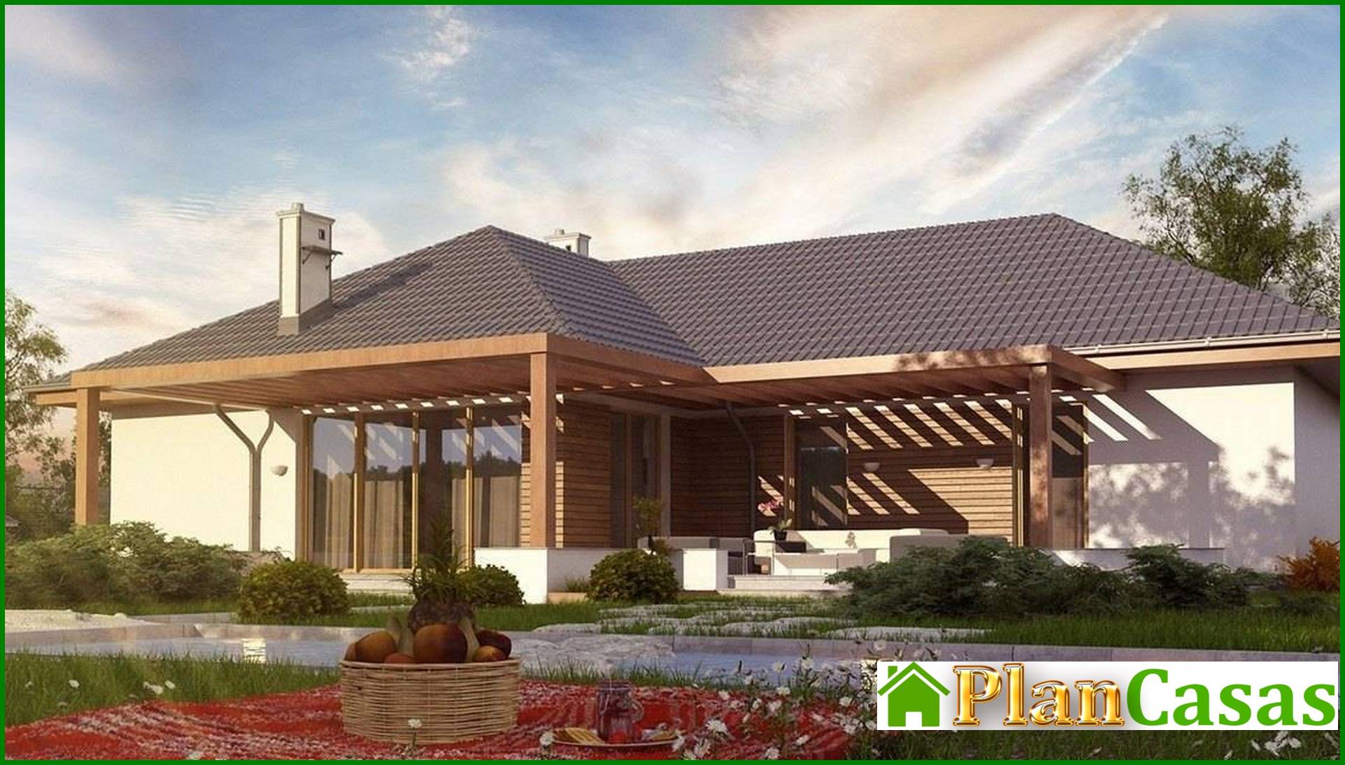 Galería de visualizaciones - Proyecto de casa de una planta con garaje frontal para dos coches