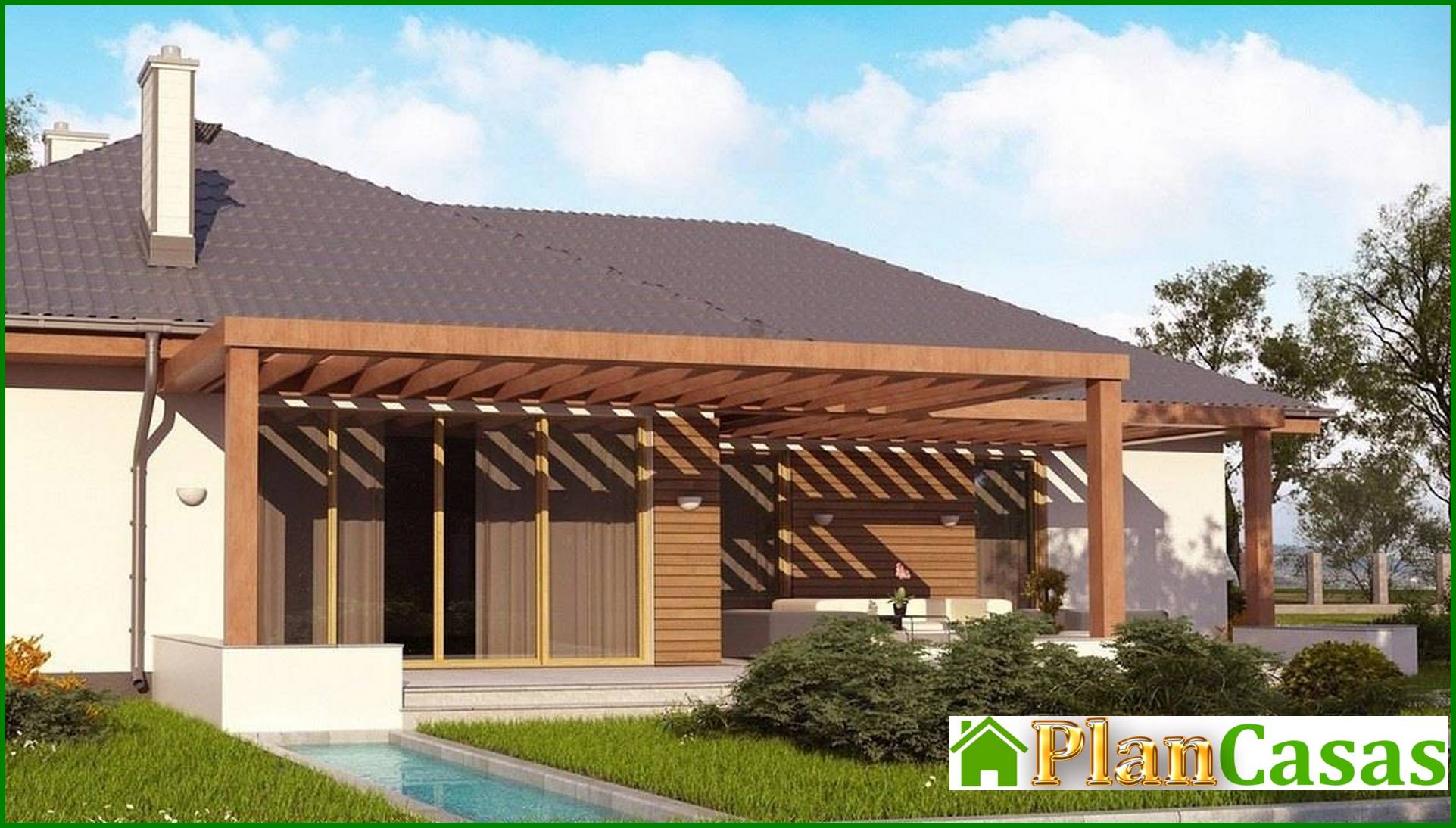 Galería de visualizaciones - Proyecto de casa de una planta con garaje frontal para dos coches