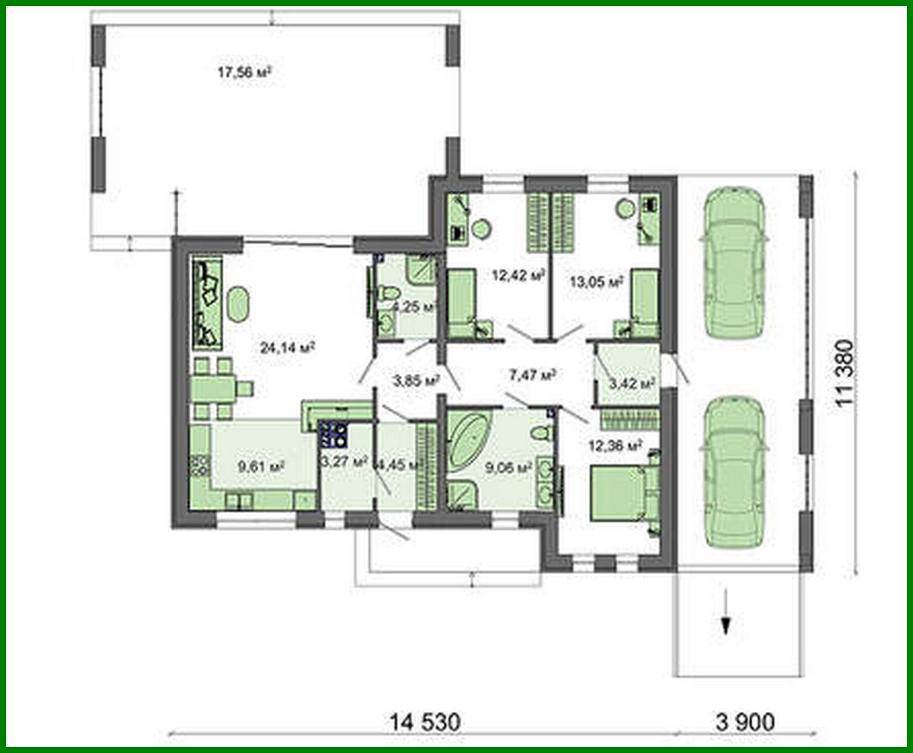 Visualization gallery - One-story project for a narrow site