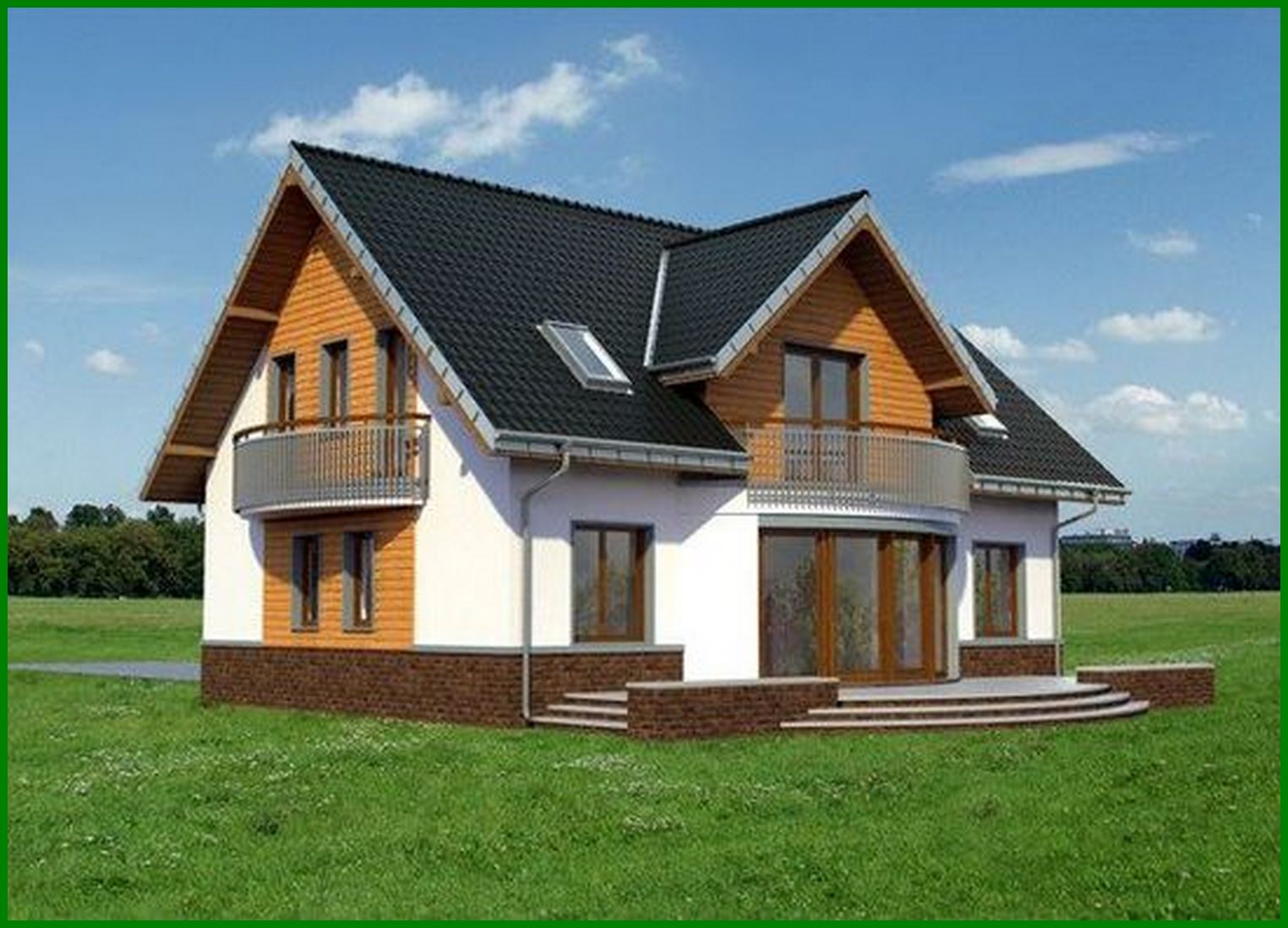 Galería de visualizaciones - Proyecto arquitectónico de una hermosa casa de campo con miradores semicirculares