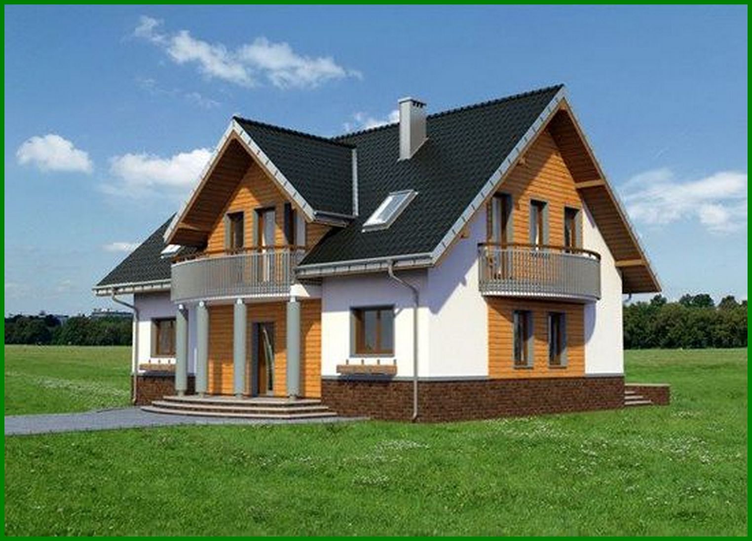 Galería de visualizaciones - Proyecto arquitectónico de una hermosa casa de campo con miradores semicirculares